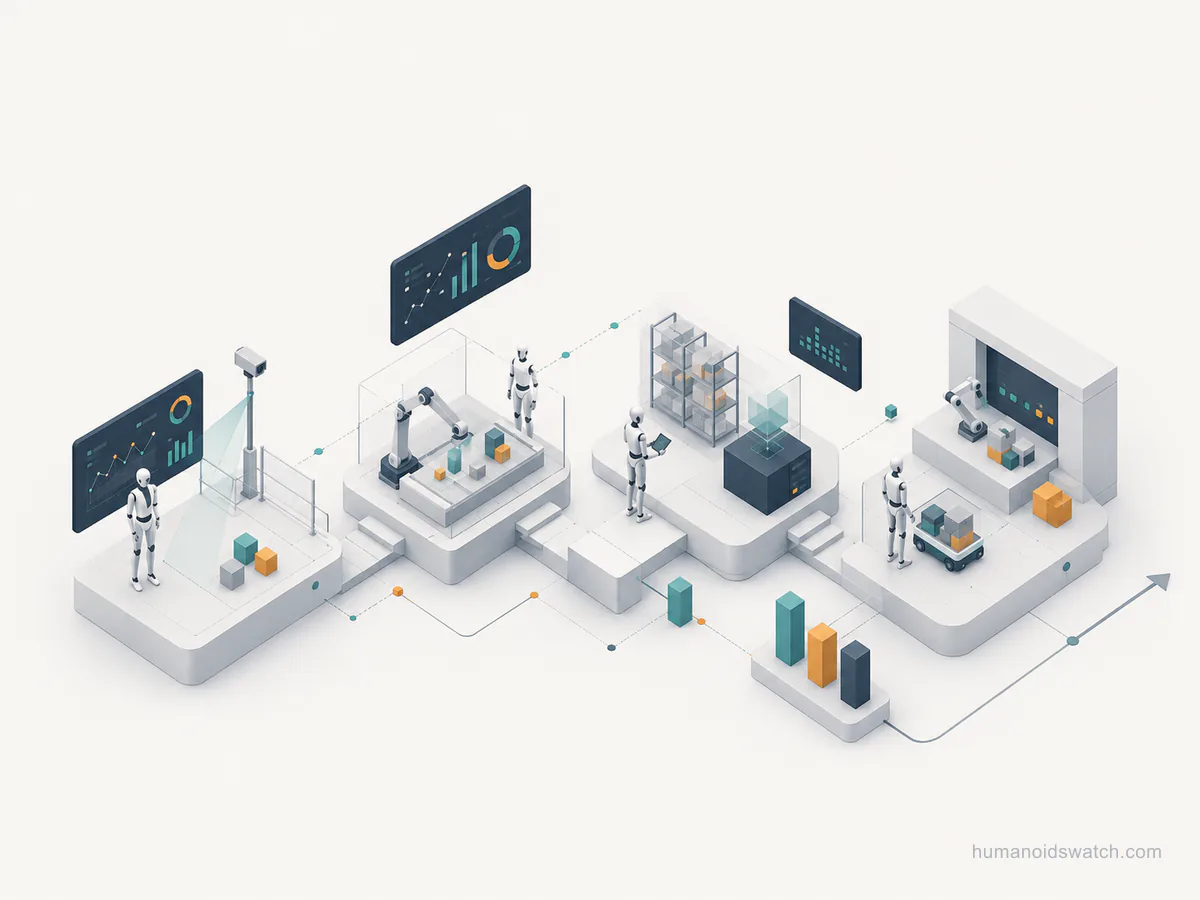 Humanoid robot deployment evidence and market forecast illustration